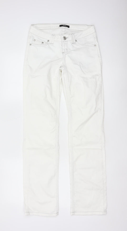 Melrose Women’s White UK 10 Low Rise Straight Studded Jeans