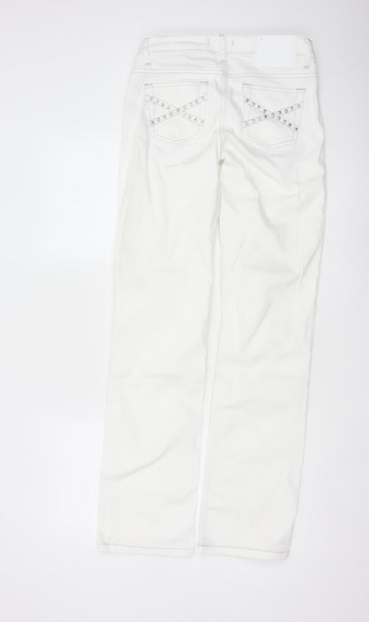Melrose Women’s White UK 10 Low Rise Straight Studded Jeans