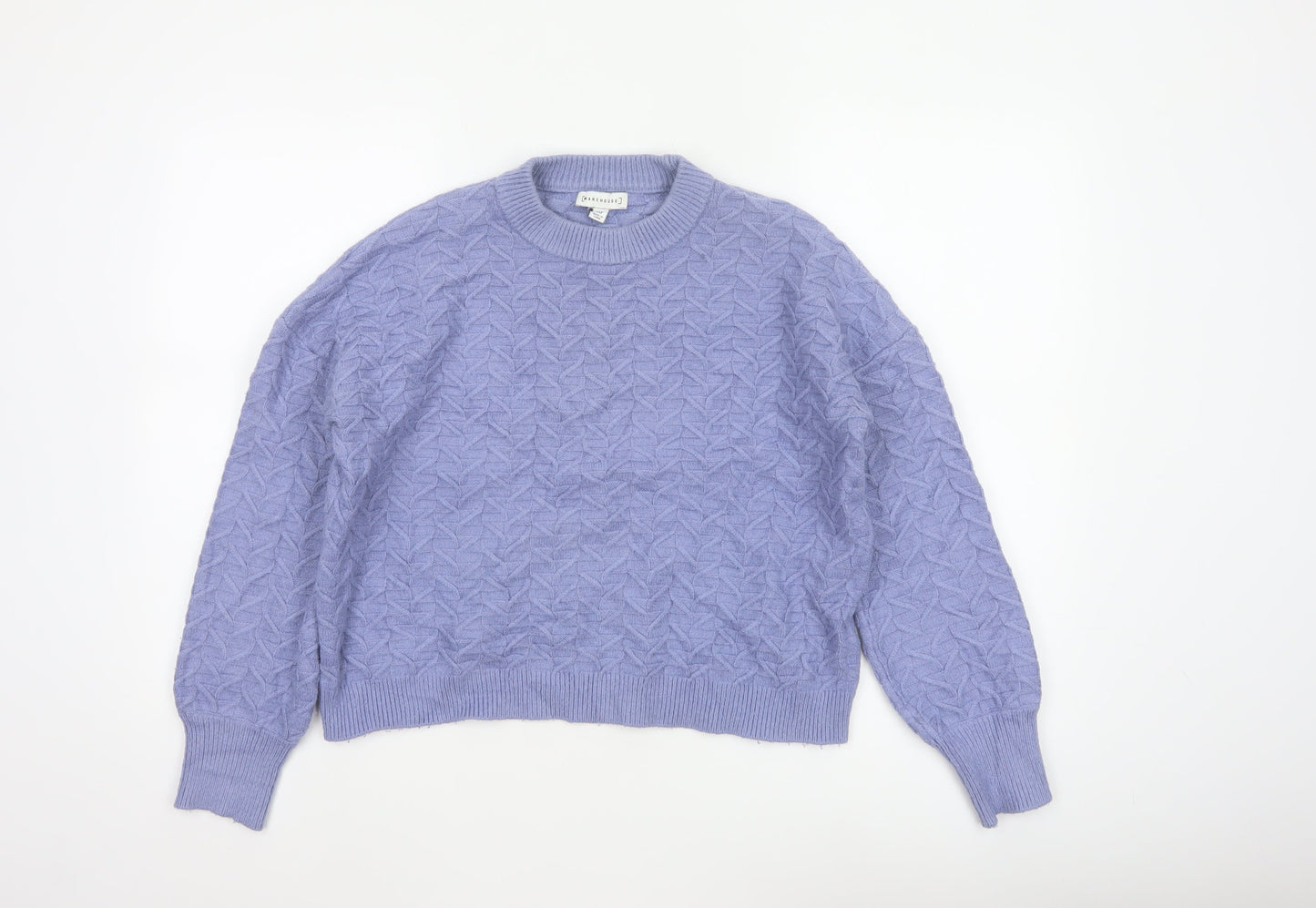 Warehouse Women Purple UK 10 Cable-Knit Crew Neck Viscose Jumper