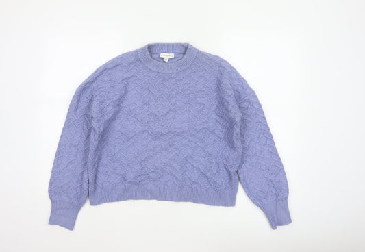 Warehouse Women Purple UK 10 Cable-Knit Crew Neck Viscose Jumper