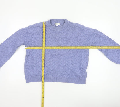 Warehouse Women Purple UK 10 Cable-Knit Crew Neck Viscose Jumper