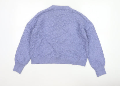 Warehouse Women Purple UK 10 Cable-Knit Crew Neck Viscose Jumper