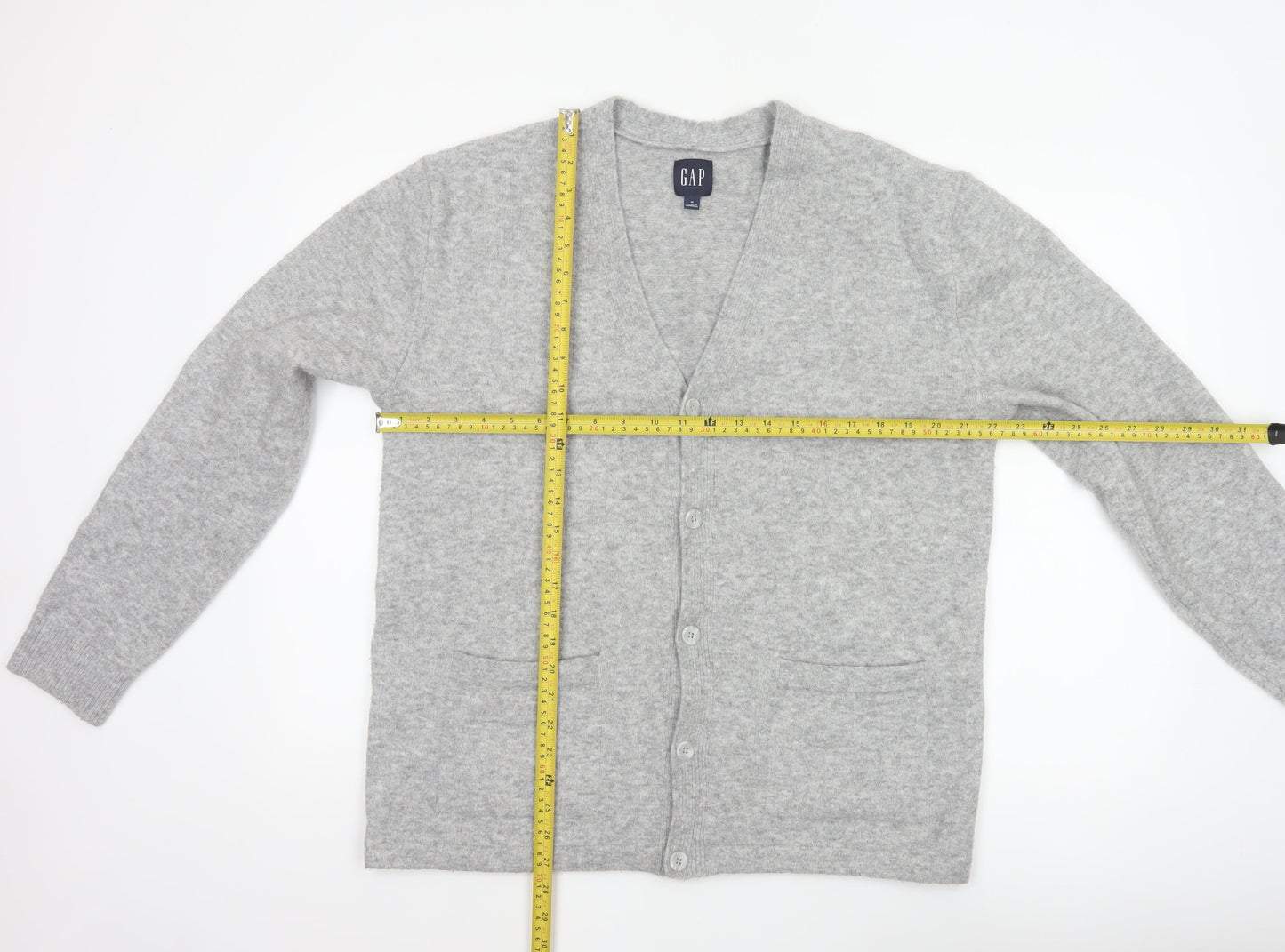 GAP Men’s Grey M V-Neck Button Knit Cardigan Pockets