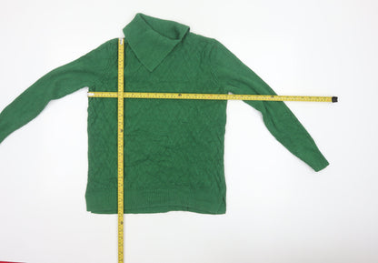 Lands' End Women's Green M Cable-Knit Roll Neck Cotton Jumper