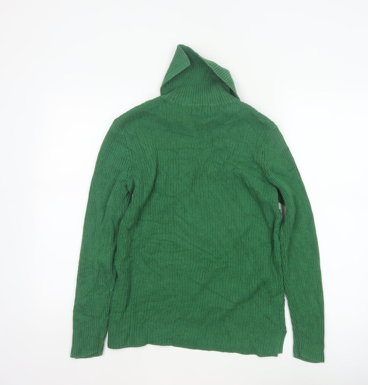 Lands' End Women's Green M Cable-Knit Roll Neck Cotton Jumper