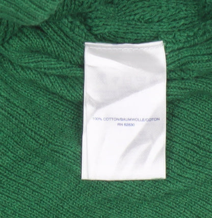 Lands' End Women's Green M Cable-Knit Roll Neck Cotton Jumper