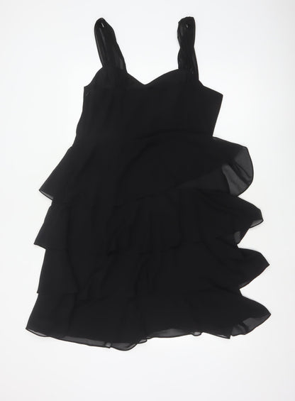 John Lewis Women Black UK 14 Long Chiffon Ruffle Fit & Flare Dress