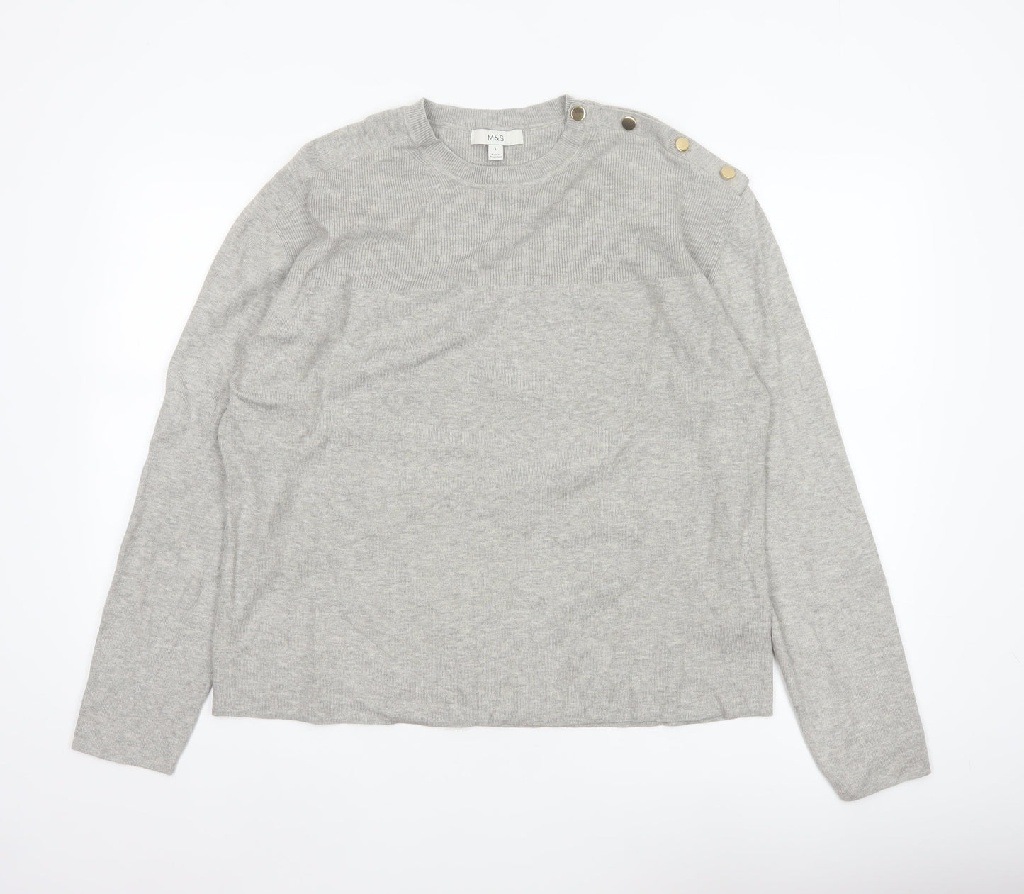 Marks & Spencer Women Grey L Knit Button Shoulder Pullover Jumper