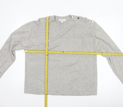Marks & Spencer Women Grey L Knit Button Shoulder Pullover Jumper
