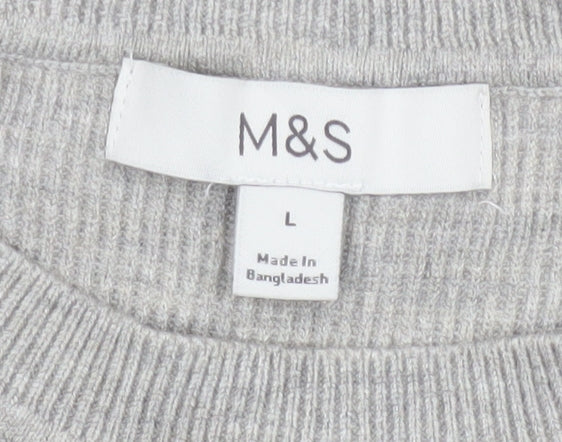 Marks & Spencer Women Grey L Knit Button Shoulder Pullover Jumper