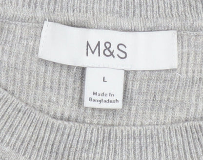 Marks & Spencer Women Grey L Knit Button Shoulder Pullover Jumper