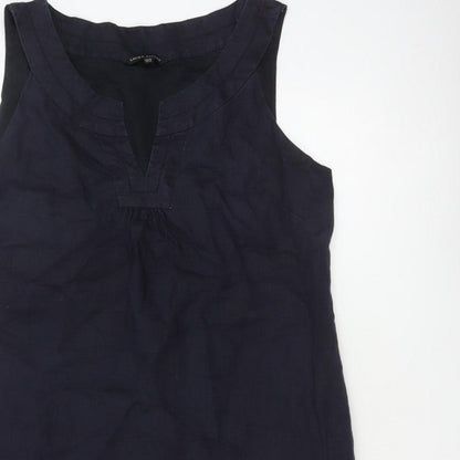 Laura Ashley Women Blue UK 18 Sleeveless Shift Knee Dress V-Neck