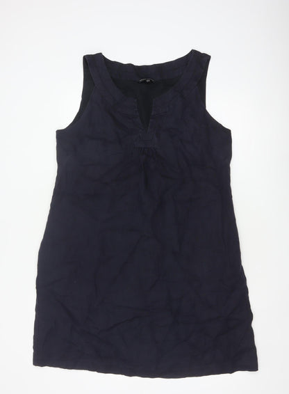 Laura Ashley Women Blue UK 18 Sleeveless Shift Knee Dress V-Neck