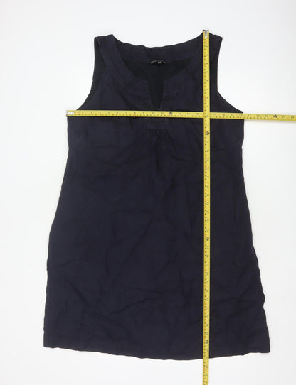 Laura Ashley Women Blue UK 18 Sleeveless Shift Knee Dress V-Neck