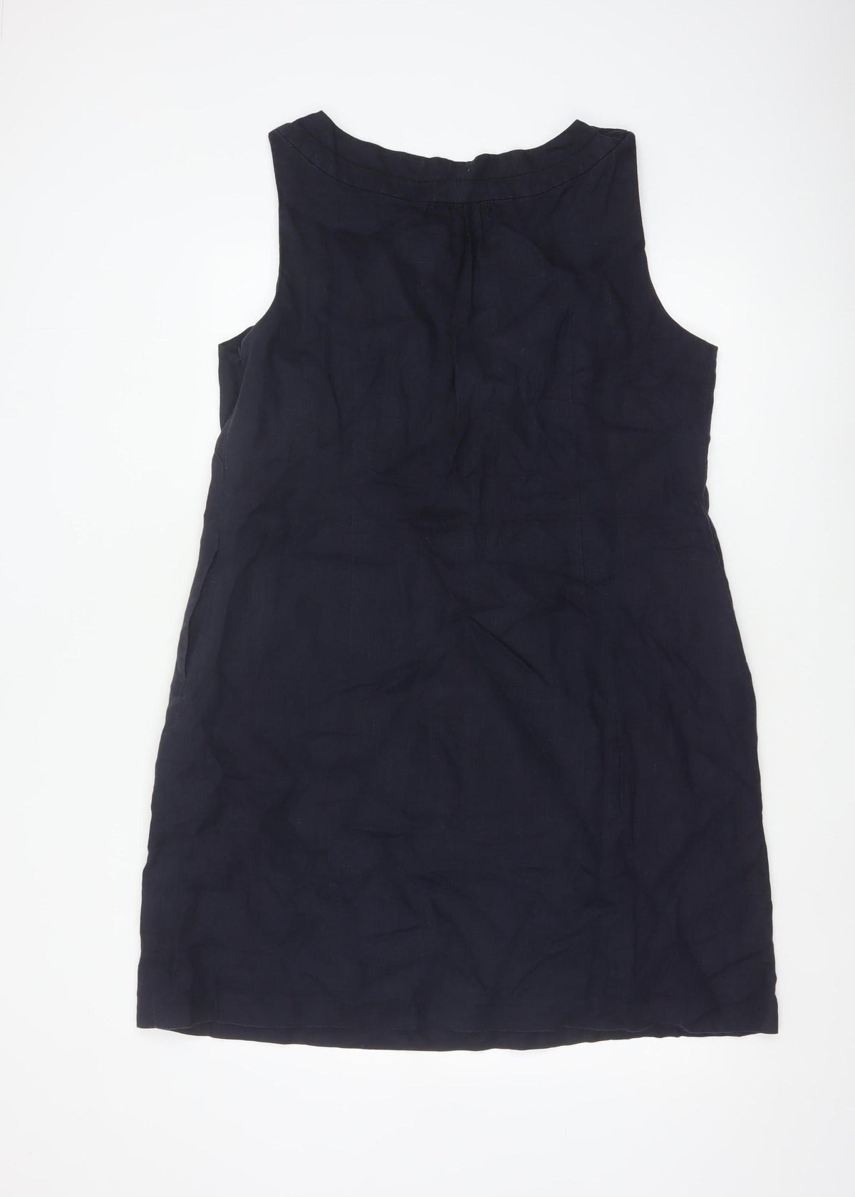 Laura Ashley Women Blue UK 18 Sleeveless Shift Knee Dress V-Neck