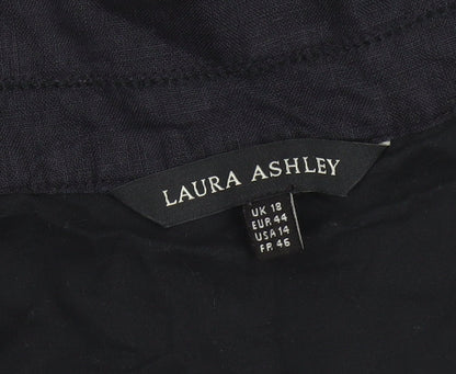 Laura Ashley Women Blue UK 18 Sleeveless Shift Knee Dress V-Neck