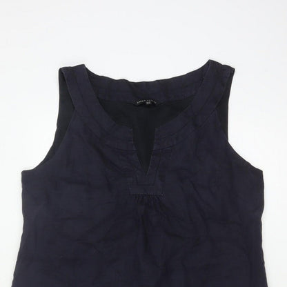 Laura Ashley Women Blue UK 18 Sleeveless Shift Knee Dress V-Neck