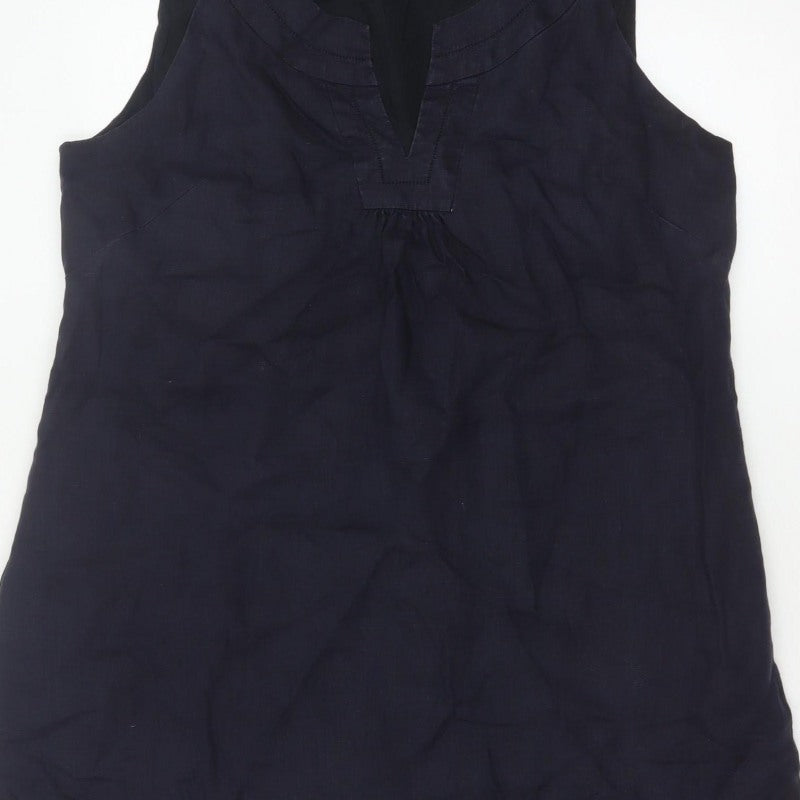 Laura Ashley Women Blue UK 18 Sleeveless Shift Knee Dress V-Neck