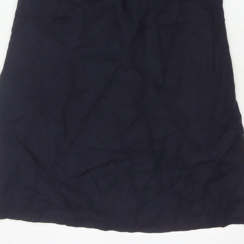 Laura Ashley Women Blue UK 18 Sleeveless Shift Knee Dress V-Neck