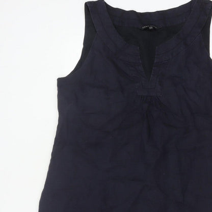 Laura Ashley Women Blue UK 18 Sleeveless Shift Knee Dress V-Neck