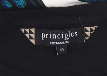 Principles Ben de Lisi Women Black Teal UK 10 Paisley Sheath Dress