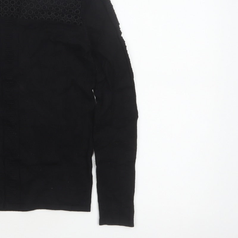 Principles Women’s Black Size 10 Crew Neck Lace Panel Knit Jumper