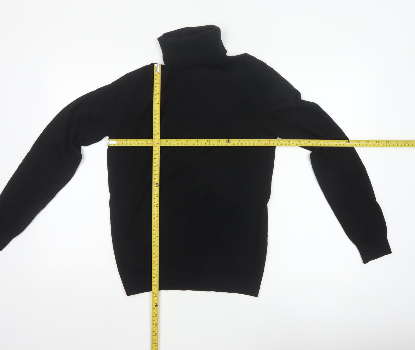 Marks and Spencer Men Black Small Merino Wool Roll Neck Pullover Jumper