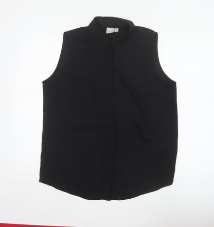 ASOS Women Black UK 14 Sleeveless Collared Button-Up Blouse
