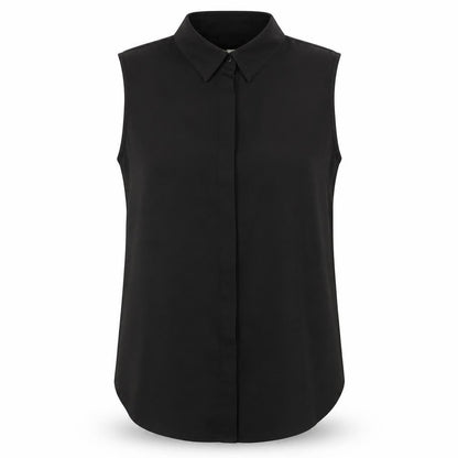 ASOS Women Black UK 14 Sleeveless Collared Button-Up Blouse