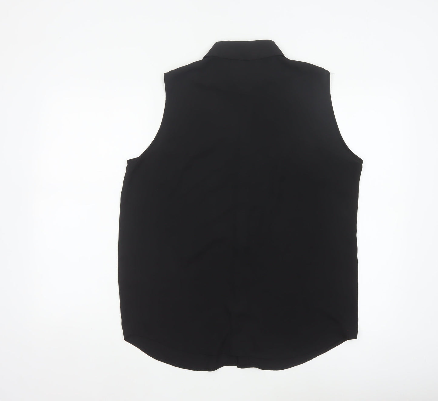 ASOS Women Black UK 14 Sleeveless Collared Button-Up Blouse