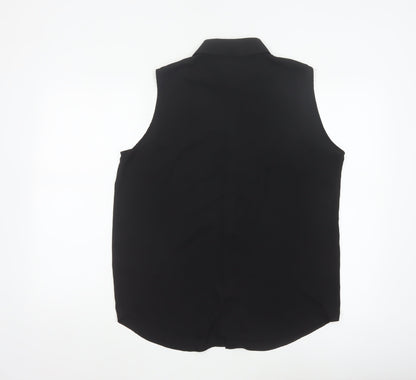 ASOS Women Black UK 14 Sleeveless Collared Button-Up Blouse