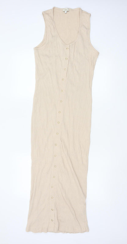 River Island Women Beige Size 18 Maternity Ribbed Maxi Snap Dress