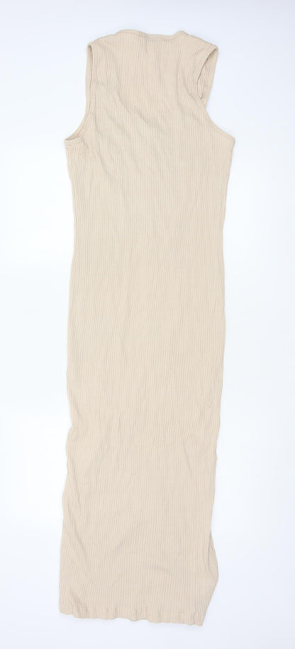 River Island Women Beige Size 18 Maternity Ribbed Maxi Snap Dress