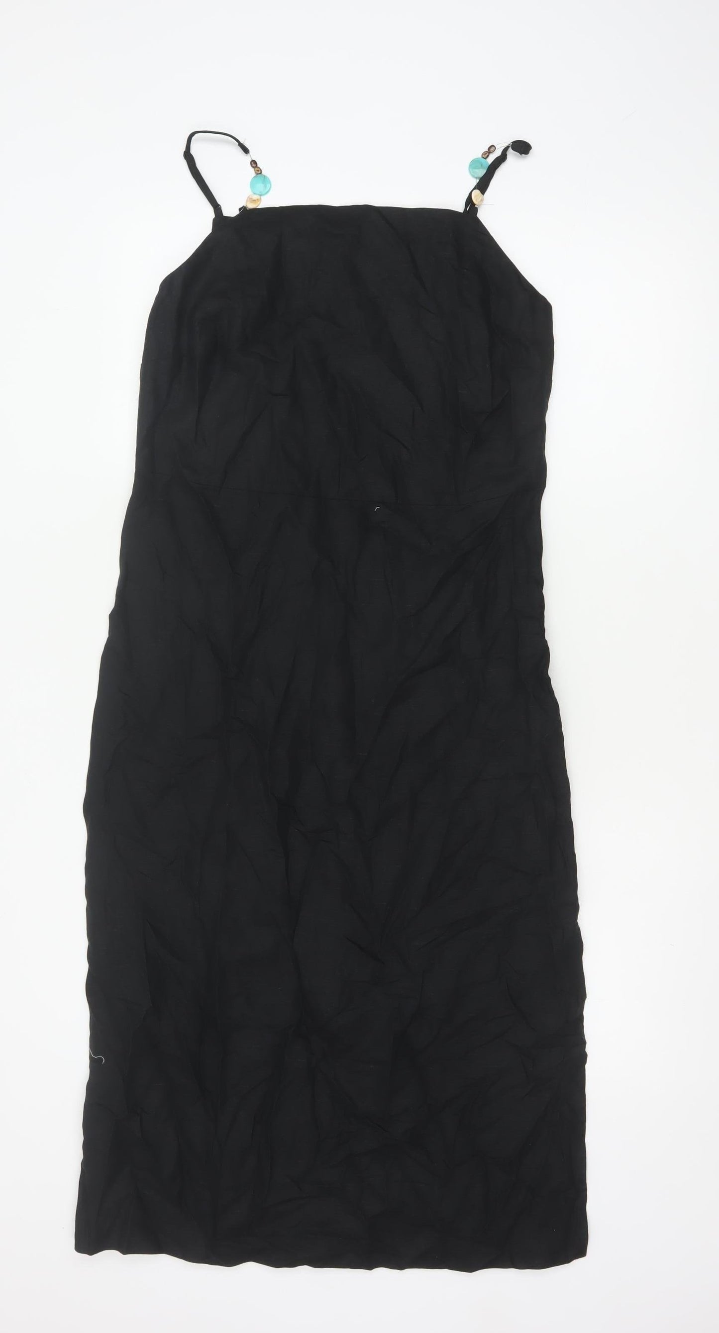 Marks and Spencer Women Black UK 10 Maxi Strappy Linen Blend Dress