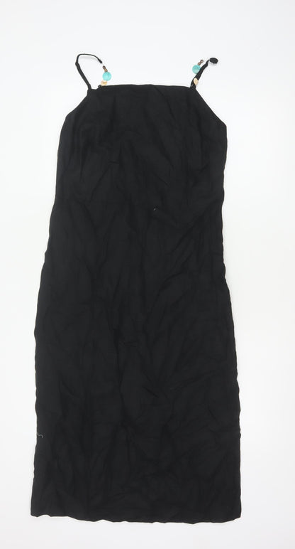 Marks and Spencer Women Black UK 10 Maxi Strappy Linen Blend Dress