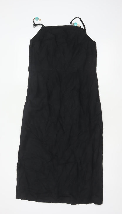 Marks and Spencer Women Black UK 10 Maxi Strappy Linen Blend Dress
