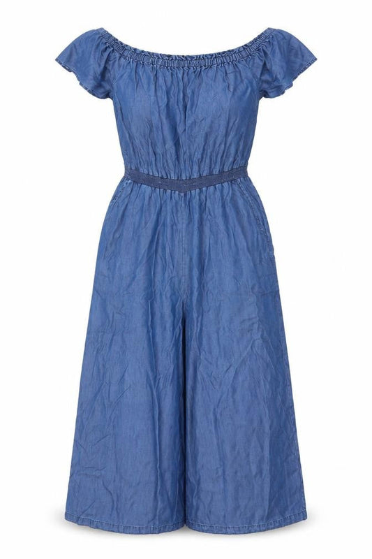 Next Women’s Blue UK 12 Lyocell Off Shoulder Wide Leg Jumpsuit