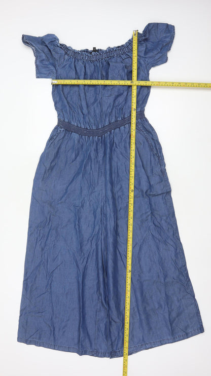 Next Women’s Blue UK 12 Lyocell Off Shoulder Wide Leg Jumpsuit