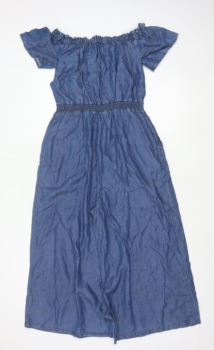 Next Women’s Blue UK 12 Lyocell Off Shoulder Wide Leg Jumpsuit