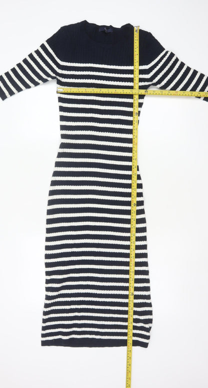 Next Women Blue White Striped UK 8 Knit Jumper Dress 3/4 Sleeve