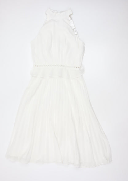 Chi Chi London Women White UK 10 Maxi Halter Chiffon Occasion Dress