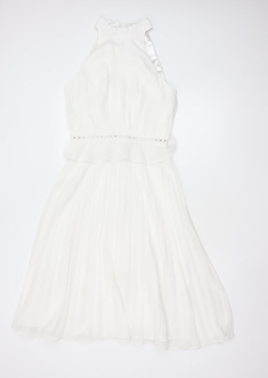 Chi Chi London Women White UK 10 Maxi Halter Chiffon Occasion Dress