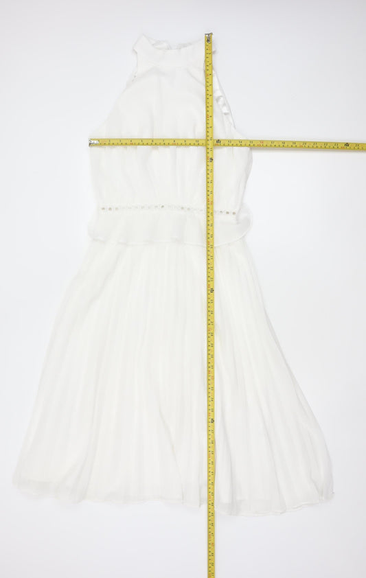 Chi Chi London Women White UK 10 Maxi Halter Chiffon Occasion Dress