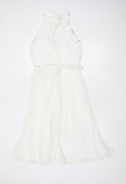 Chi Chi London Women White UK 10 Maxi Halter Chiffon Occasion Dress