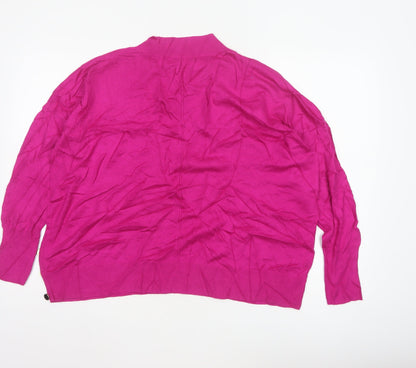 Next Women Pink L V-Neck Fine Knit Button Detail Jumper