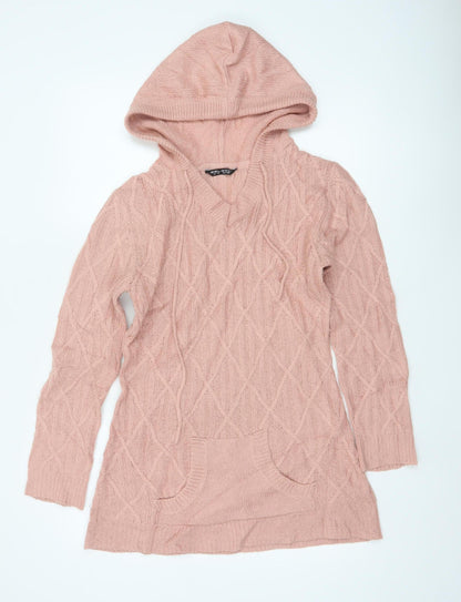 Select Women Pink UK 12 Hooded Cable-Knit Pocket Jumper