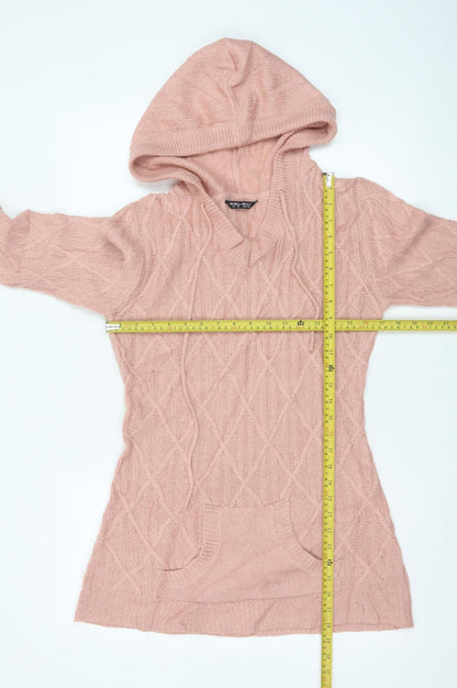 Select Women Pink UK 12 Hooded Cable-Knit Pocket Jumper