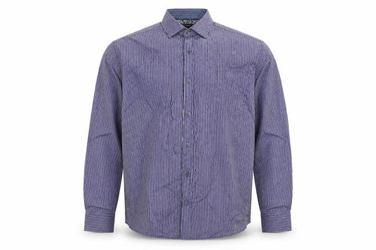 Front view of Autograph Men Blue Striped Floral Cotton Shirt 2XL Long Sleeve