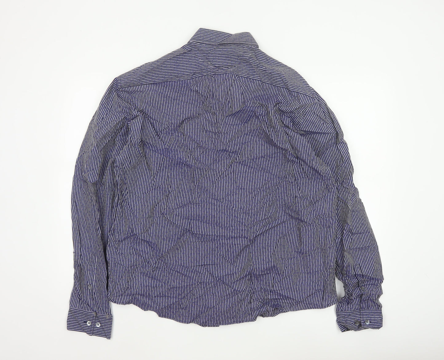 Autograph Men Blue Striped Floral Cotton Shirt 2XL Long Sleeve