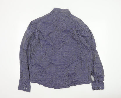Autograph Men Blue Striped Floral Cotton Shirt 2XL Long Sleeve